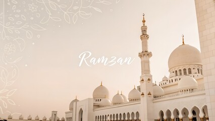 Ramzan Mubarak Grand Mosque Serenity, Spiritual Celebration, Islamic Architecture, Sacred Landmark, Peaceful Ambience, AI Generated