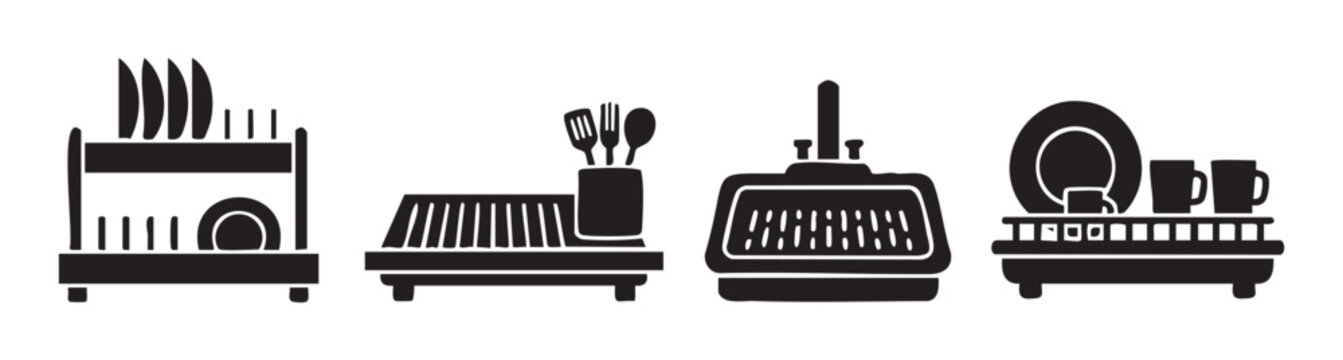 Kitchen dish drying and washing equipment silhouettes are essential for maintaining a clean and organized home kitchen environment.