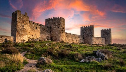 Majestic Medieval Castle Under a Dramatic Sunset Sky.