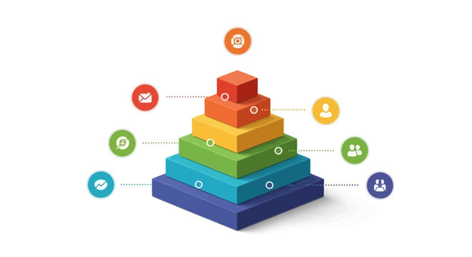 Colorful Step Pyramid with Icons: Business Growth, Marketing Funnel, Strategy, Hierarchy
