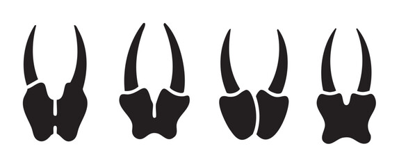 Four stylized animal hoof prints displayed in a row, representing various cloven ungulate tracks suitable for nature and wildlife designs.