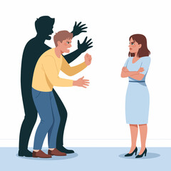Obraz premium A tense visual representation of conflict, featuring two characters in a heated argument with shadowed emotions, highlighting the struggles of human interactions.