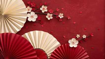 Paper fan medallion for new year decoration. Concept of happy chinese new year
