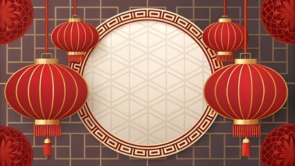 Happy chinese new year card template with lanterns