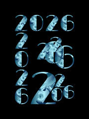 Elegant Floral 2026 New Year Design Blue on Black Aesthetic  