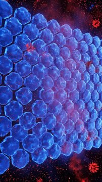 Virus Attacking Blue Cell Structure, Medical Animation