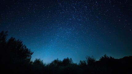 Naklejka premium Stunning Night Sky Filled with Stars and Celestial Beauty Over a Quiet Landscape at Dusk