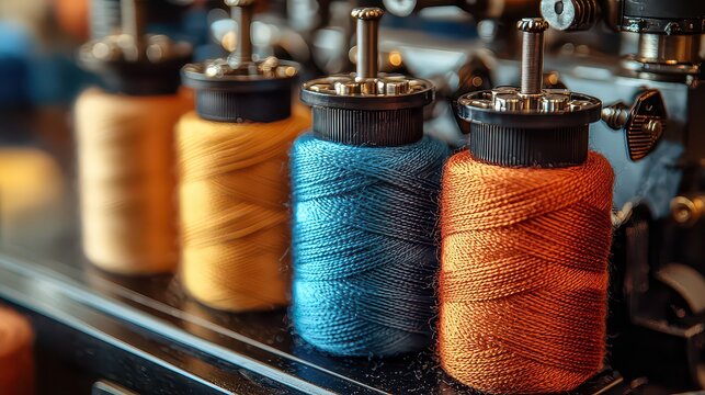 The heart of the textile industry, a factory hummed with activity, threads of cotton and yarn intertwining in a symphony of color, workers' hands deftly manipulating the machinery, creating 