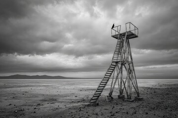 Isolated Beach Watchtower On Stormy Coastline