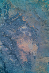 Chemical sludge and toxic soil texture, industrial waste ground pollution, abstract dark blue environmental background, aerial top view drone shot