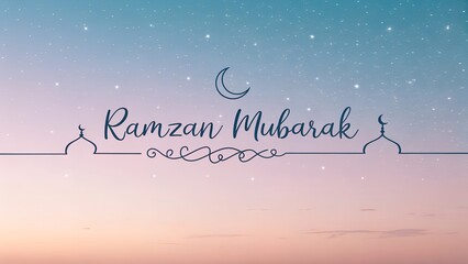 Ramzan Mubarak Greeting with Crescent Moon and Starry Sky, Spiritual Celebration, Islamic Festive Design, Sacred Night Scene, AI Generated