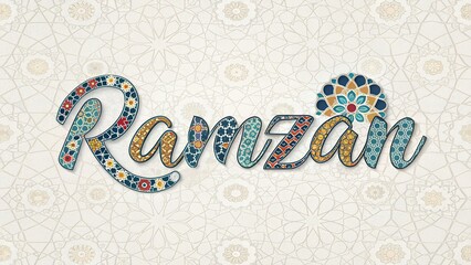 Decorative Ramzan Lettering with Islamic Patterns, Spiritual Design, Festive Calligraphy, Cultural Celebration, AI Generated