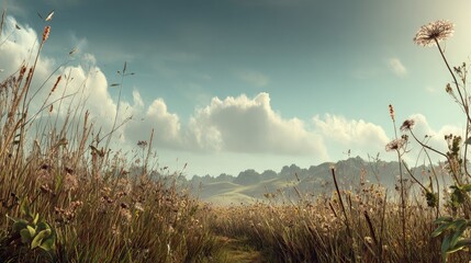 Scenic Countryside Meadow With Plants