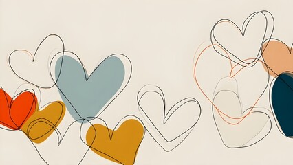 modern minimal background line art forming heart shapes love valentine graphic style soft accent colors clean and elegant illustration