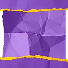 Torn purple paper with yellow accents and a geometric, creased design