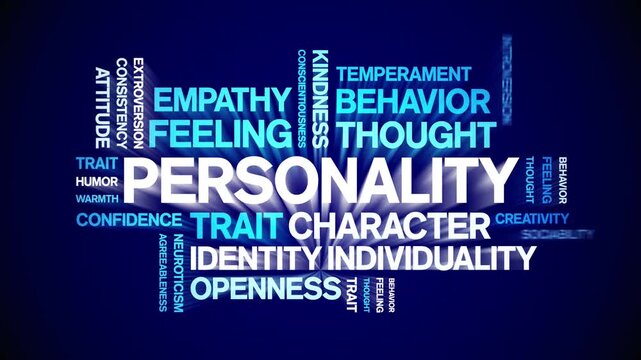 Personality animated word cloud-text design animation tag kinetic typography seamless loop.