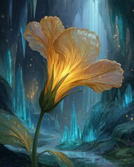Glowing Flower In Crystal Cave