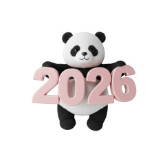 Naklejka premium Sparkling Panda Bear Holding Pink 2026 Digits on Transparent