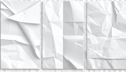 Three vertically aligned, crumpled white papers on a transparent background
