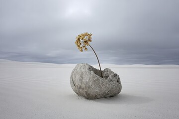 Small Yellow Flower In White Desert Rock
