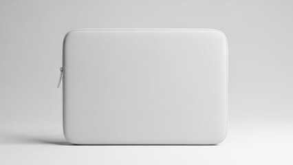 Blank white leather laptop case with zipper on gray background