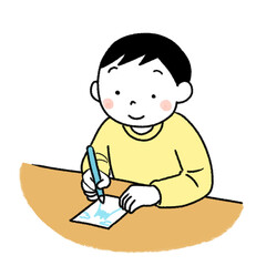 絵手紙を描く男の子のイラスト