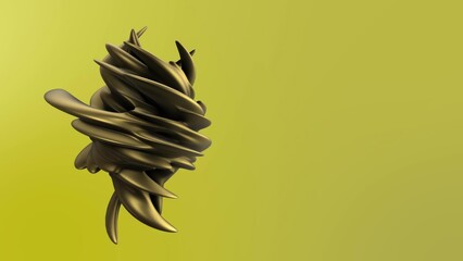 Gold metallic abstract 3D fluid shape art