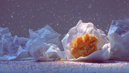 Crispy snack in paper, purple & gold glitter sprinkles