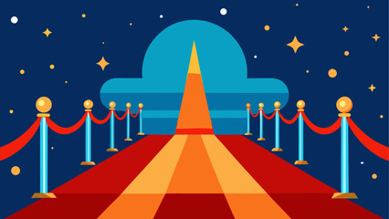 3D illustration of a luxury red carpet entrance with stars on a blue background for a Hollywood movie premiere gala or VIP celebrity award celebration