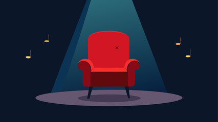 An empty luxury red leather armchair stands as a stylish furniture object in a dark room, featuring a vintage design perfect for comfortable home interior decor
