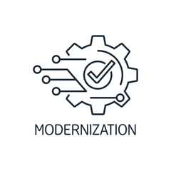 Technology modernization. Improved process. Vector linear icon isolated on white background.