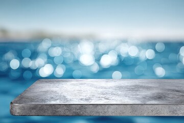 Concrete surface blurs to blue ocean