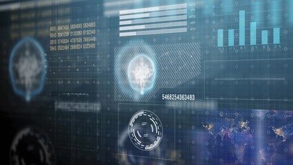 Digital brain interface displaying global data analysis