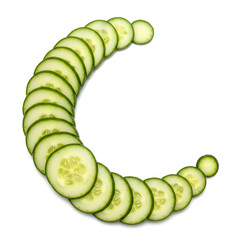 Sliced cucumbers arranged in a curve