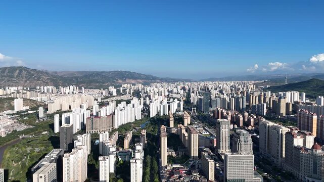 Xining City Skyline Aerial View with White Buildings and Blue Sky