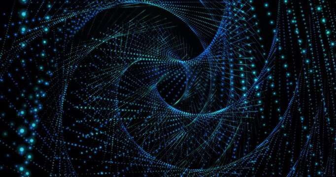 Fractal spiral of blue shining dots moving
