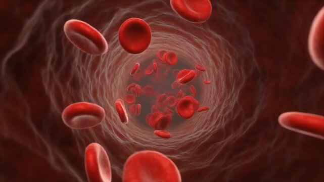 Red Blood Cells Flowing Through a Vein Microscopic View of Human Blood Circulation.