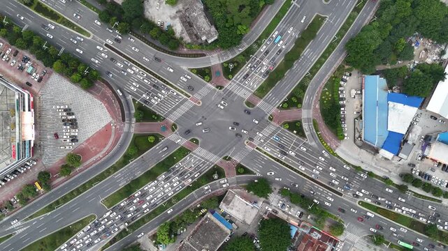 Aerial Urban Traffic Intersection with Heavy Congestion