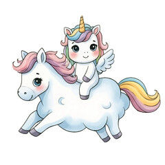 Naklejka premium A cute cartoon illustration of a unicorn with a horse in a simple artistic style