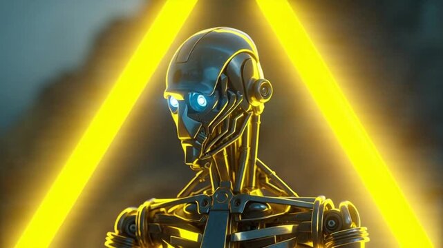 Glowingeyed robot emanates geometric illumination