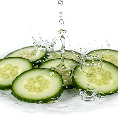 Fresh cucumber slices with water droplets