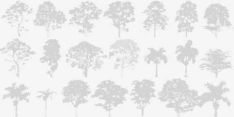 Obraz premium A collection of grayscale tree silhouettes against a light background
