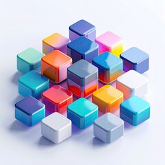 Obraz premium Colorful, glossy, rounded-corner cubes arranged in a semi-symmetrical pattern