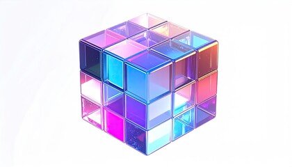 Translucent cube structure with inner sub-cubes, colorful hues