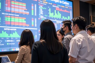 Data Analysts Collaborating Front Digital Charts