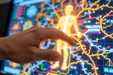 Hand Interacting with Hightech Human Body Diagram