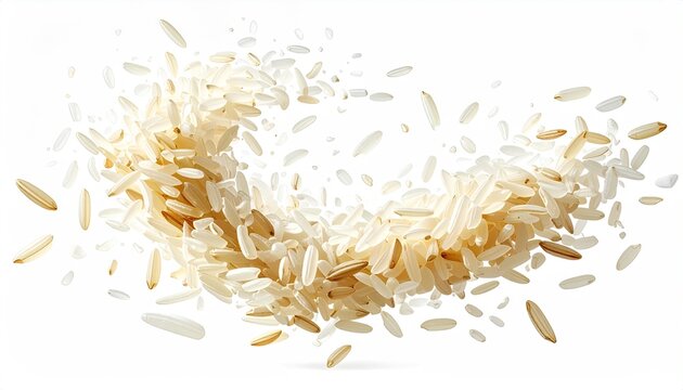 Beige-toned grains forming a swirling curve, isolated on white