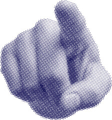 Vector art of blue halftone style pointing hand gesture icon in pop art style