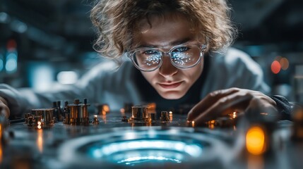 female scientist working on quantum computer in futuristic lab