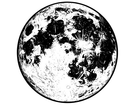illustration hand drawn moon black and white